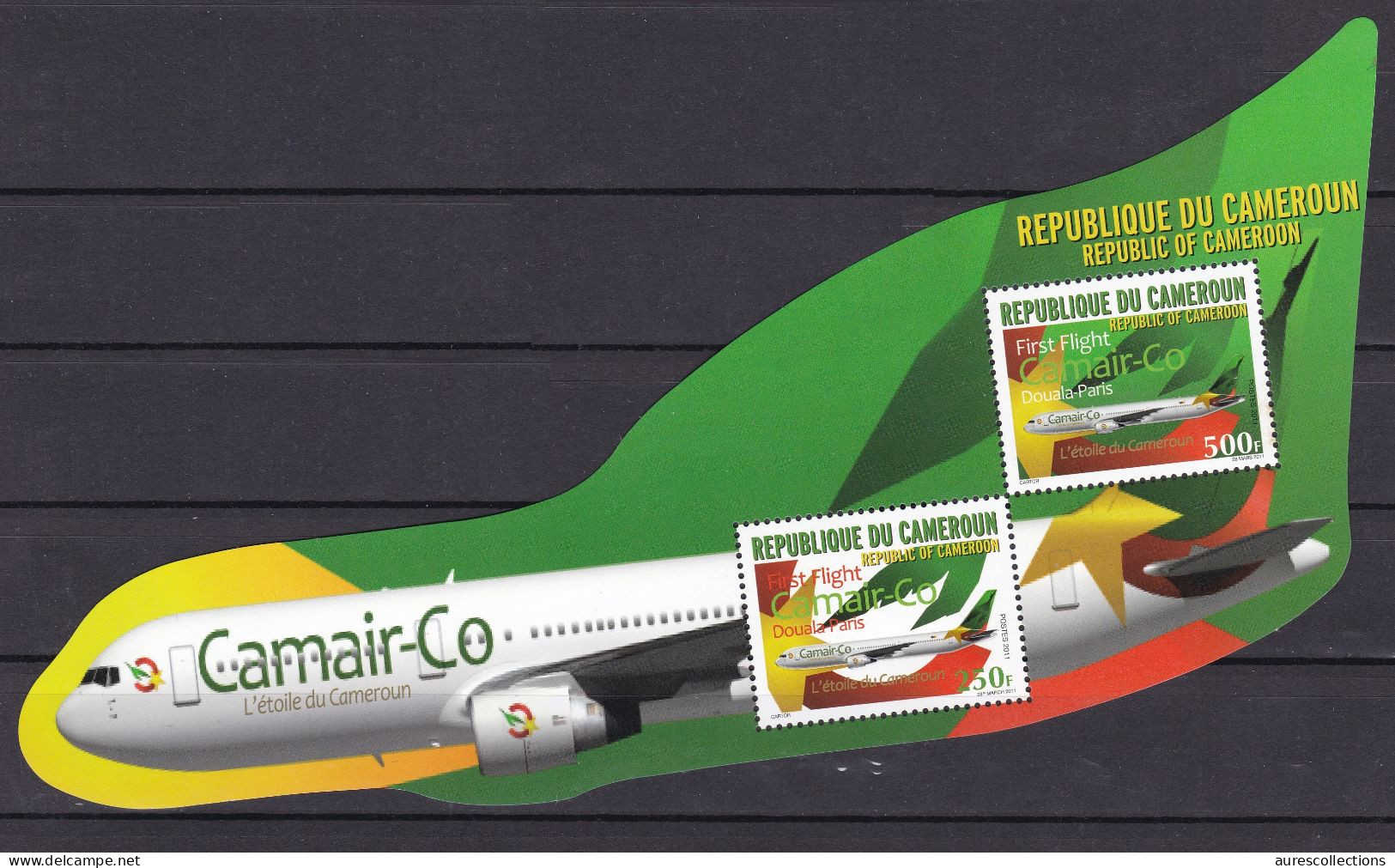 CAMEROON CAMEROUN 2011 SHEET - CAMAIR FIRST FLIGHT DOUALA PARIS AIRCRAFT PLANE AVIONS AVIATION - ODD SHAPE - MNH - Cameroun (1960-...)