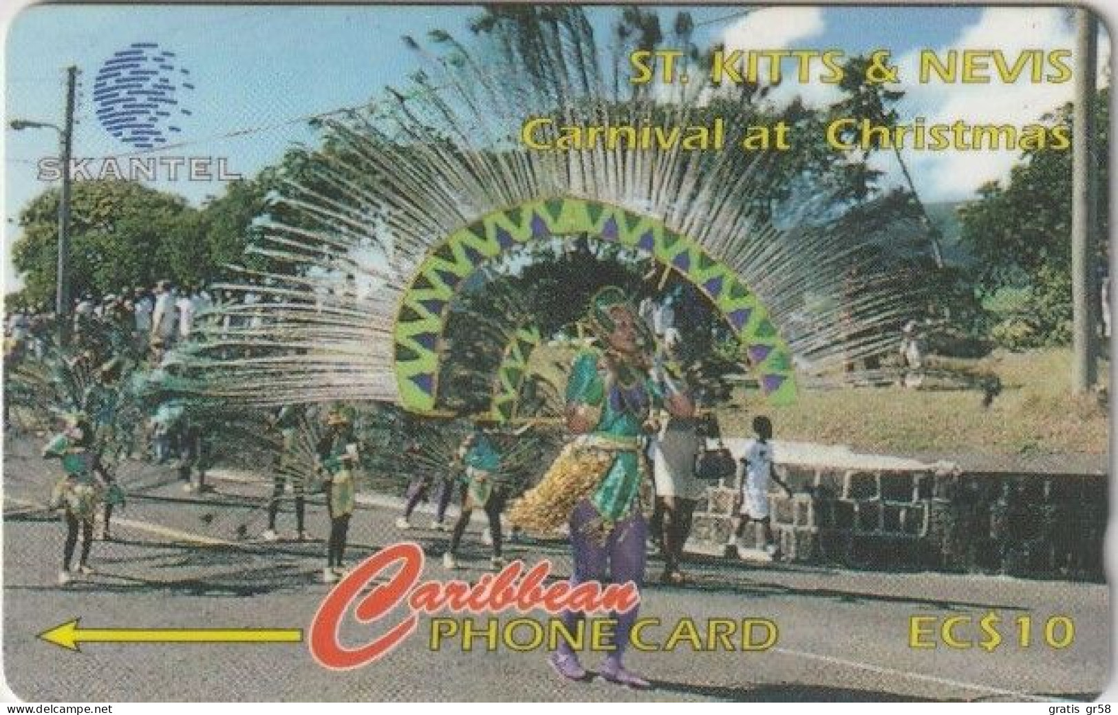 St. Kitts & Nevis - STK-16A, GPT, 16CSKA, Carnival At Christmas 2, 10 EC$, 400ex, 1995, Used - St. Kitts En Nevis