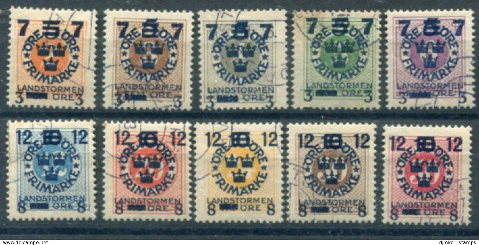 SWEDEN 1918 Landstorm Fund On Ring Types Set Used.  Michel 115-24 - Used Stamps
