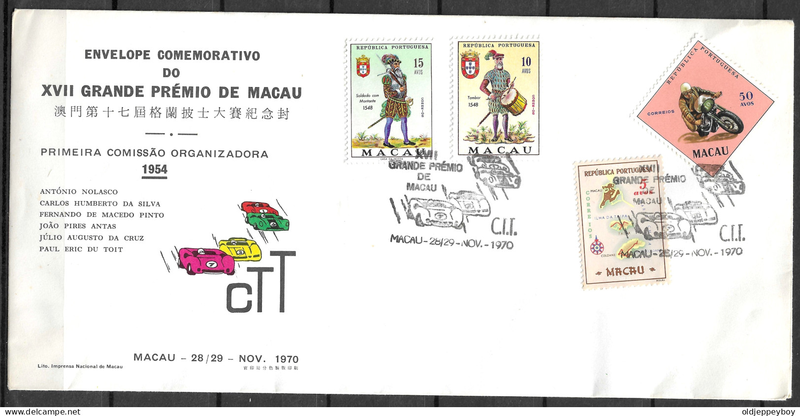 CHINA MACAO Macau Cover 1970 Grand Prix Sports Race MILITARY Cars Auto  Voitures Motorbikes Motos Macao Portugal - Motos