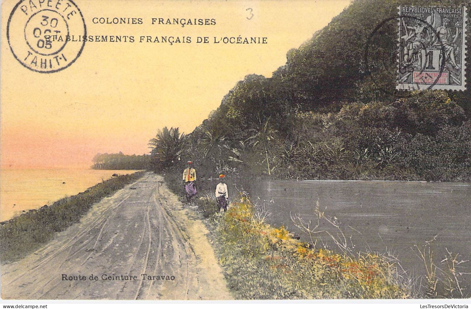 Tahiti - Etablissement Français De L'océanie - Route De Ceinture Tarvao - Colorisé -  Carte Postale Ancienne - Frans-Polynesië