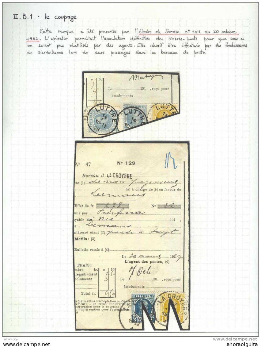 Talons De Protets TP Houyoux LUTTRE Et LA CROYERE 1927/28 Annulés Par Découpage - SPECTACULAIRE  --  LL211 - Post-Faltblätter