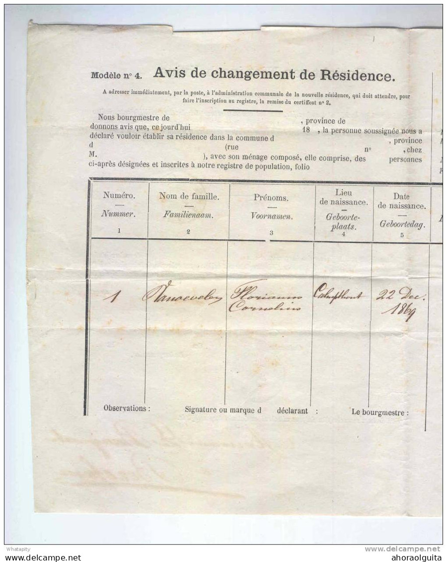 Lettre En Franchise - Changement De Résidence CALMPTHOUT 1881 Vers BERCHEM --  LL137 - Portofreiheit