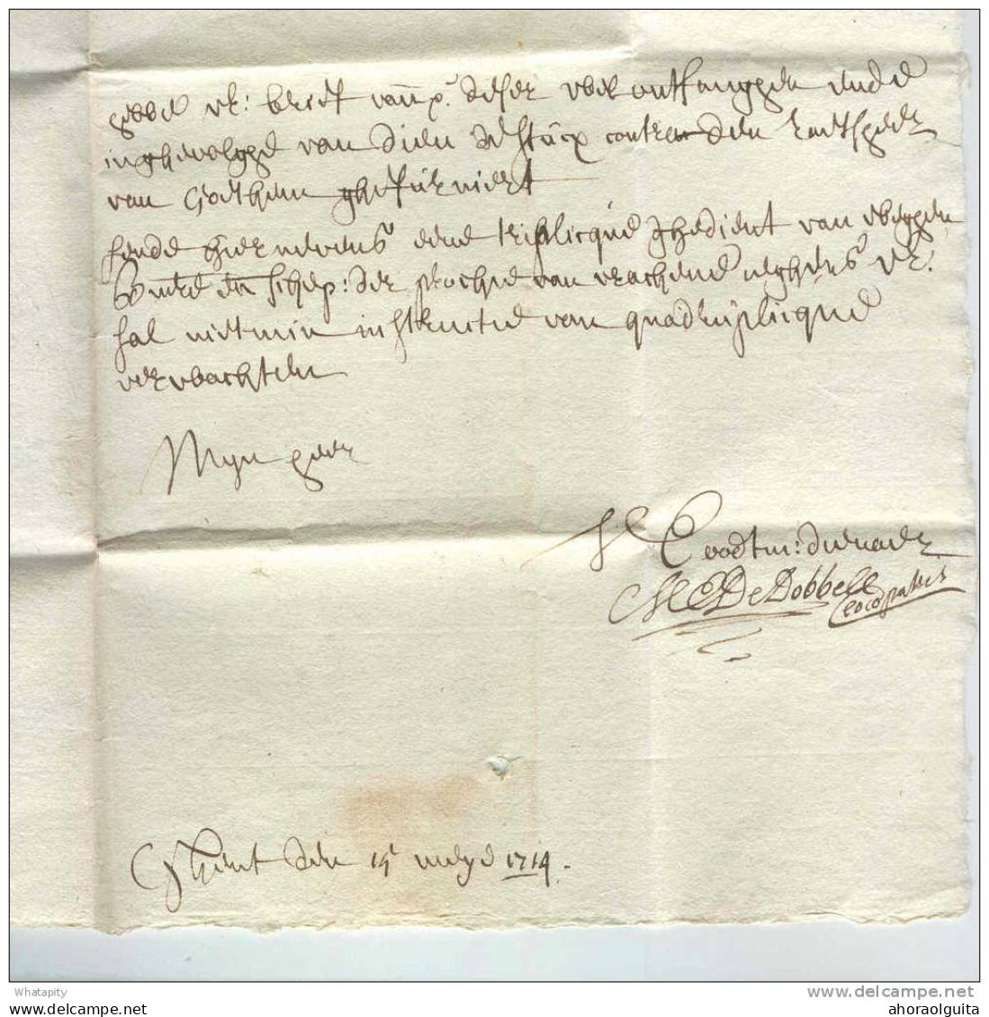 Lettre Précurseur GHENDT 1714 Vers ST GILLIS -  Over ST NICOLAUS - Port à L'encre 2 Sols --  KK990 - 1714-1794 (Paises Bajos Austriacos)