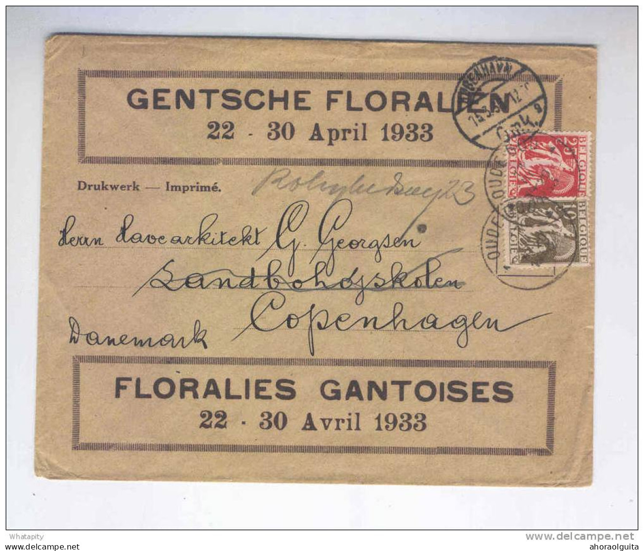 IMPRIME Publicitaire FLORALIES GANTOISES TP Cérès 10 C Et 25 C OUDE GOD 1933 Vers Le DANEMARK  --  KK966 - 1932 Cérès Et Mercure