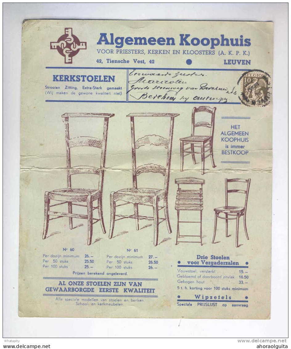 IMPRIME Publicitaire TP Cérès 10 C  LEUVEN 1935 - Kerkstoelen = Chaises D'Eglises  --  KK962 - 1932 Ceres Y Mercurio