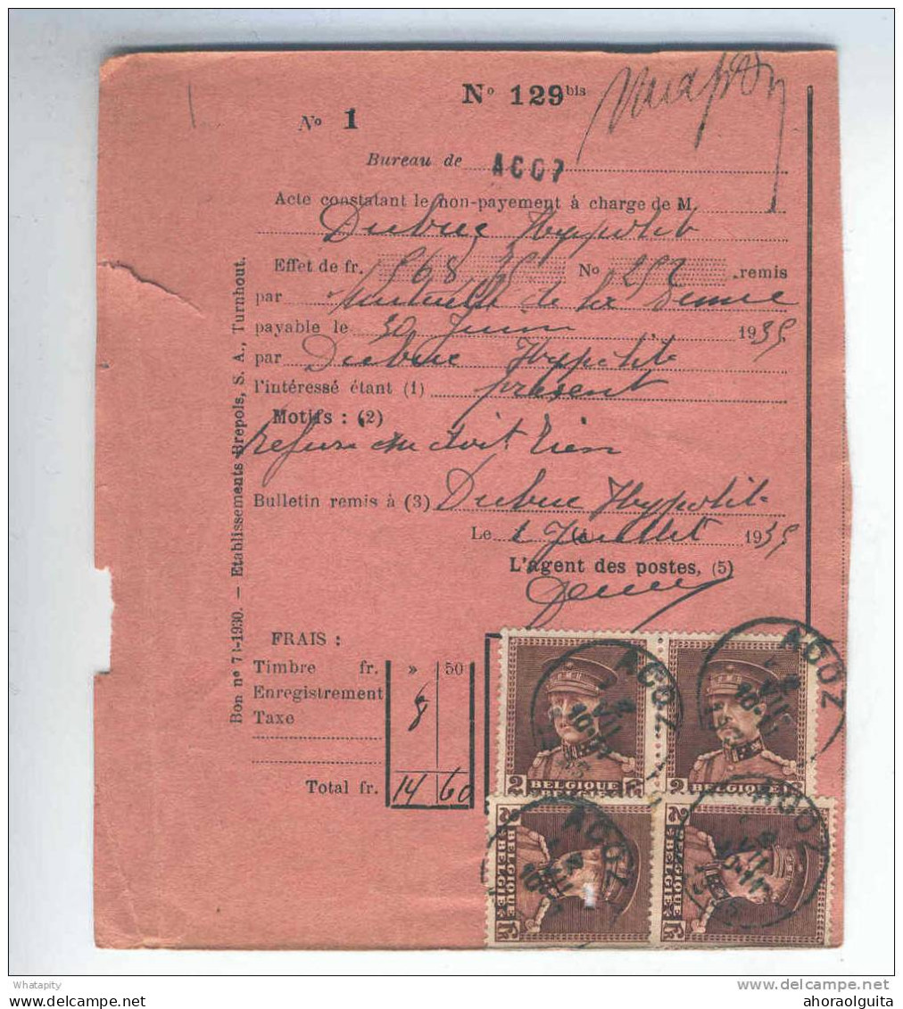 Document Postal - Protet Rose 4 X TP  Képi 2 F ACOZ 1935 --  KK911 - 1931-1934 Képi
