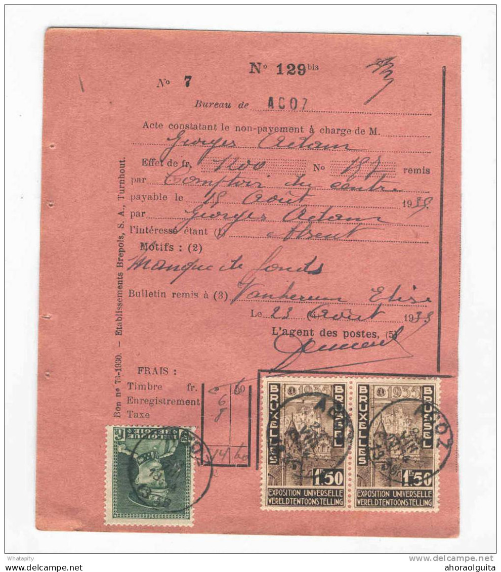 Document Postal - Protet Rose TP  Képi 5 F, Et 2 X Exposition 35 1,50 F ACOZ 1935 --  KK914 - 1931-1934 Képi