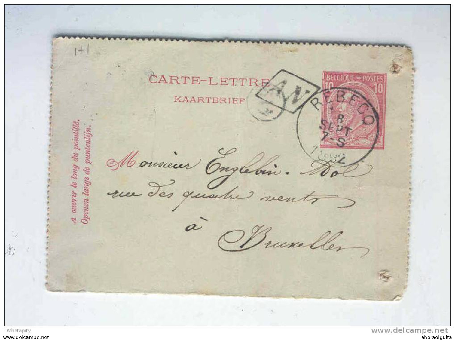 Carte-Lettre Type No 46 Simple Cercle REBECQ 1892 Vers BXL - Boite Parallélo. AN = QUENAST  --  KK656 - Poste Rurale