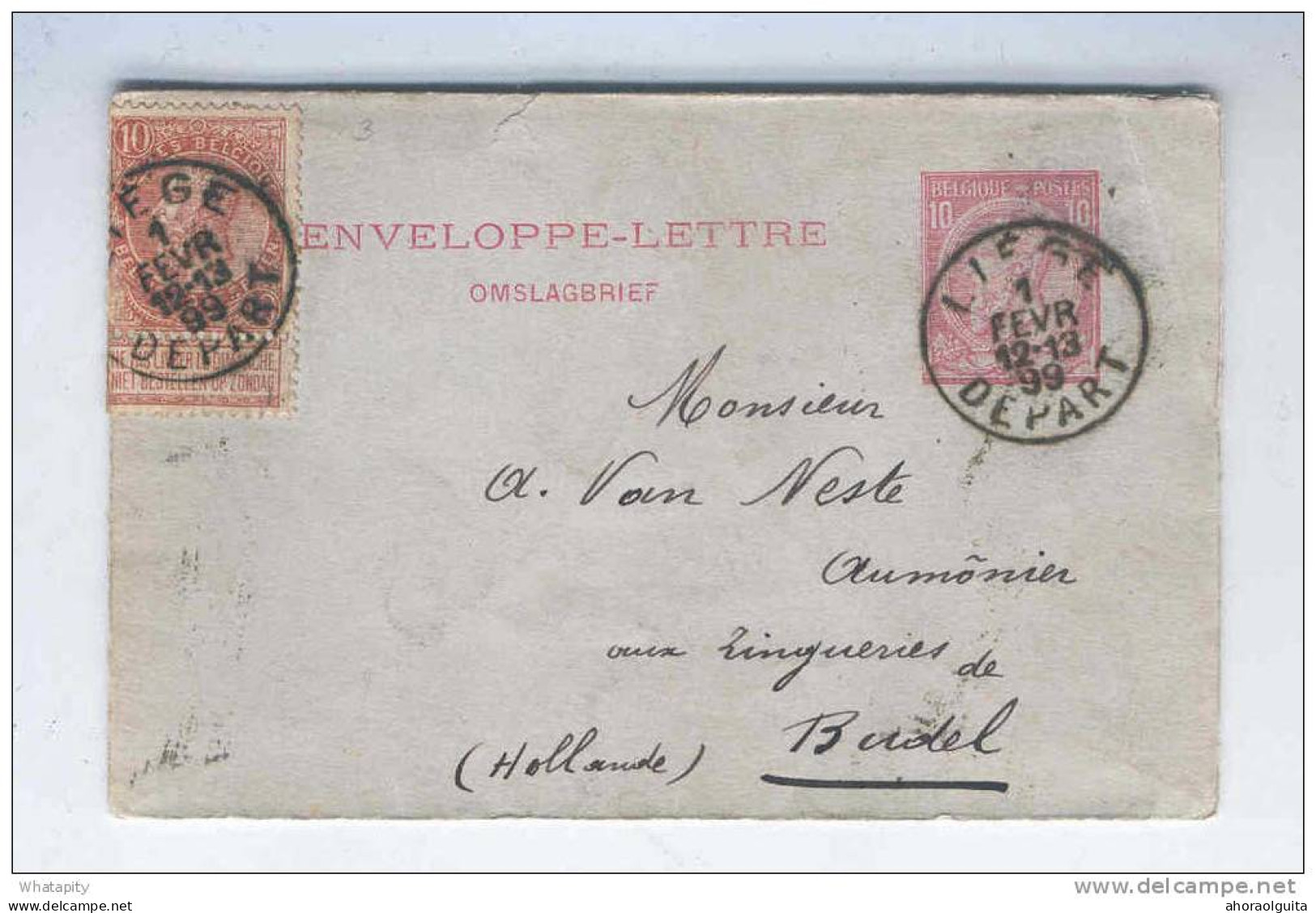 Enveloppe - Lettre Type No 46 LIEGE Départ 1899 + Fine Barbe 10 C - TARIF PREFERENTIEL Vers NL - EMPLOI TARDIF --  KK581 - Sobres-cartas