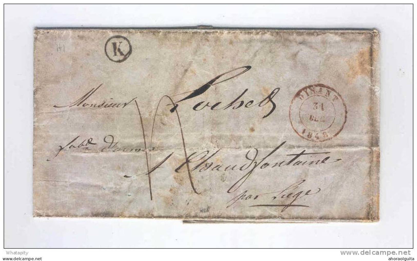 Lettre Précurseur  DINANT 1848 Vers CHAUDFONTAINE  - Boite Rurale K  YVOIR --  KK676 - Rural Post