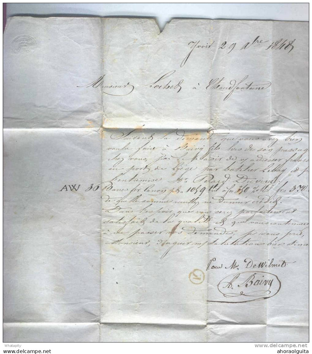 Lettre Précurseur  DINANT 1848 Vers CHAUDFONTAINE  - Boite Rurale K  YVOIR --  KK676 - Correo Rural