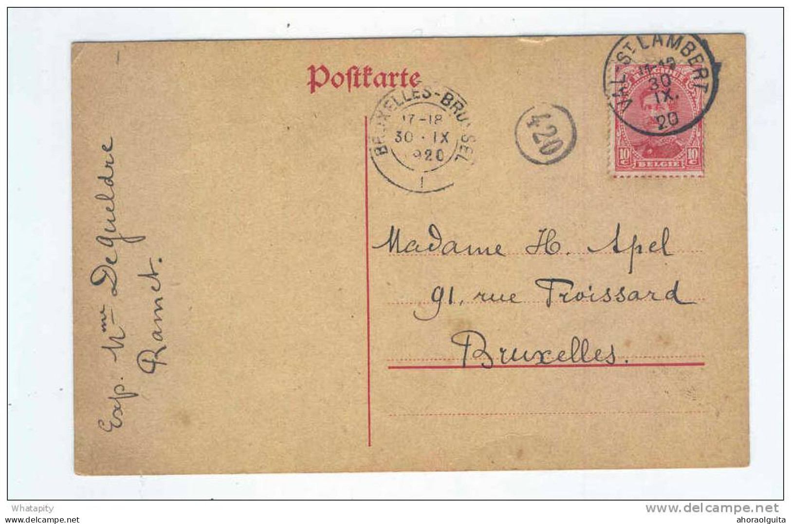 Entier Germania 10 C  Surcollé TP Albert 15 VAL ST LAMBERT 1920 Vers BRUXELLES - EMPLOI TARDIF  --  KK204 - Ocupación Alemana