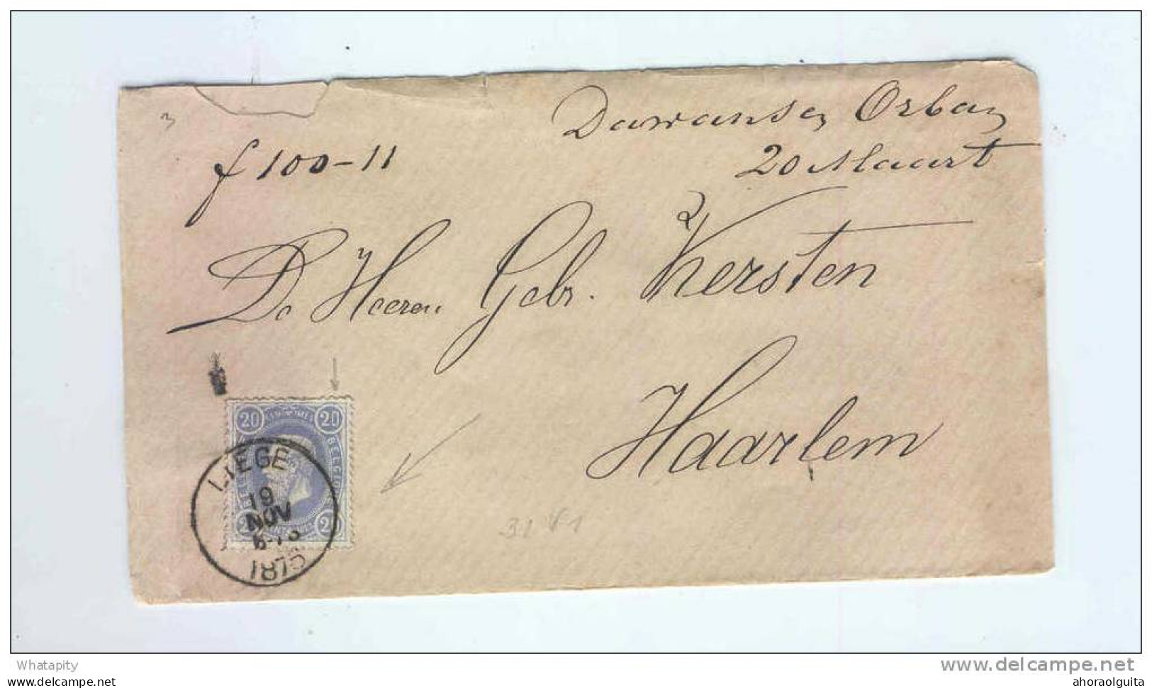 Lettre TP 31( Renseigné 31 V 1 Par Le Collect.) Cachet Simple Cercle LIEGE 1875 Vers NL - TARIF PREFERENTIEL  --  KK559 - Andere & Zonder Classificatie