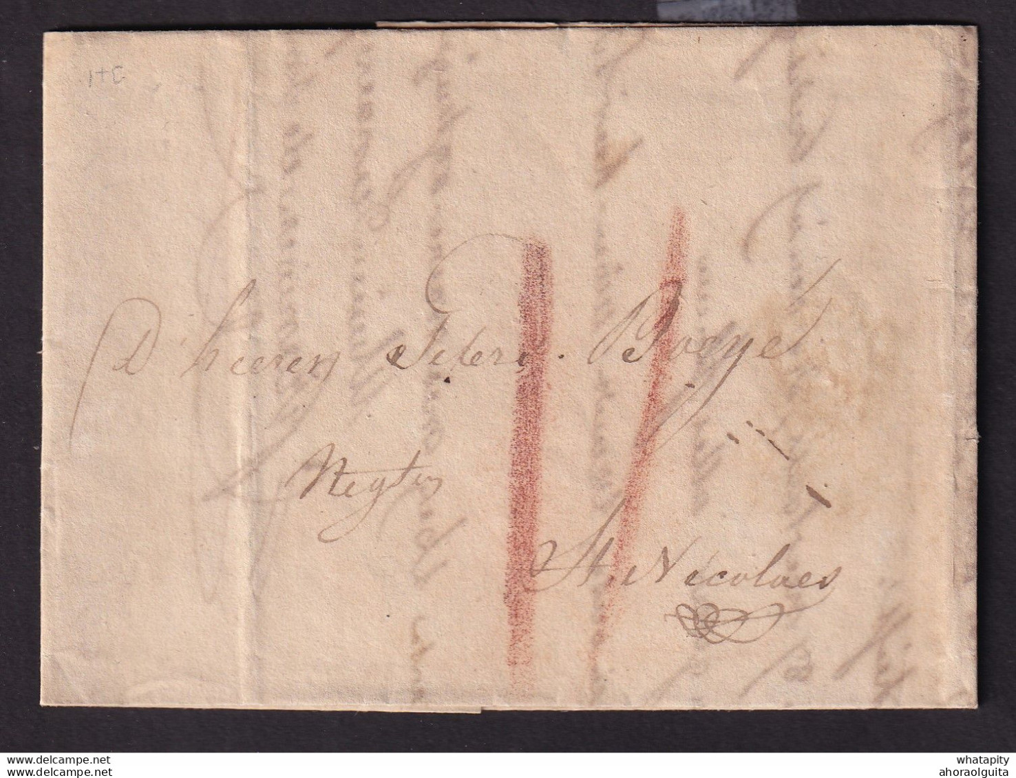 DDDD 523 --  Lettre Hors Poste ANVERS 1825 Vers ST NICOLAS Par Messager - Port 2 Décimes à La Craie Rouge - 1815-1830 (Dutch Period)