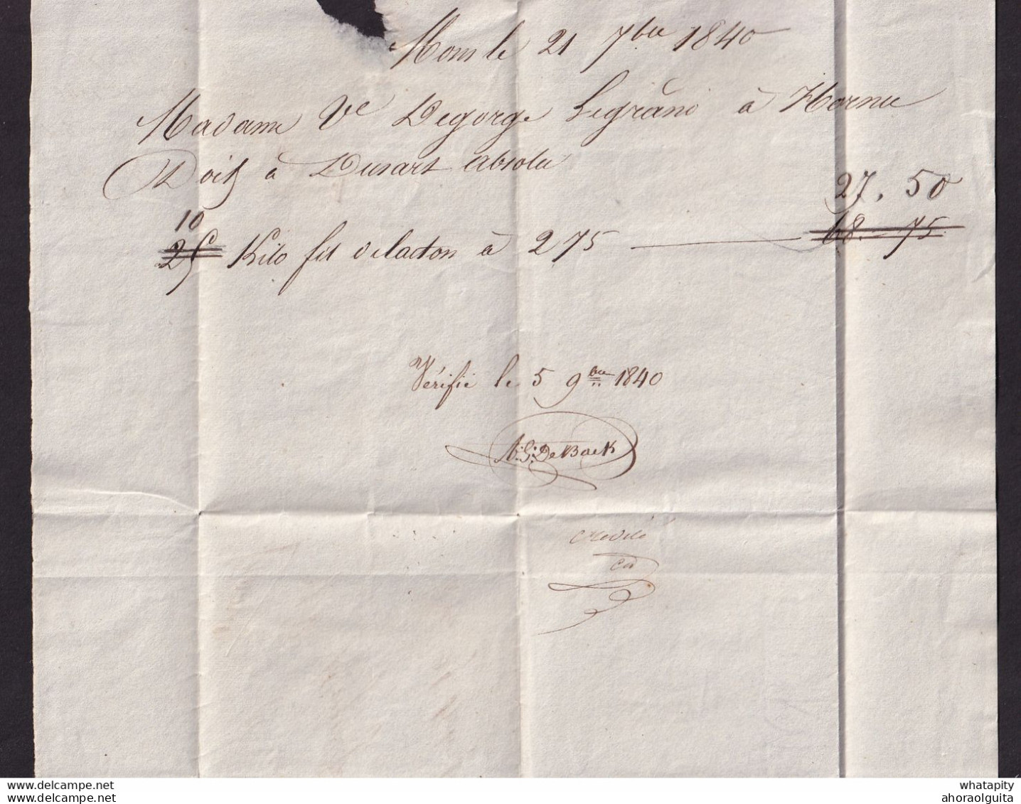 DDDD 524 --  Lettre Hors Poste MONS 1840 Vers HORNU - Mention FRANCO - " Avec 25 Kilos De Laiton " - 1830-1849 (Belgique Indépendante)