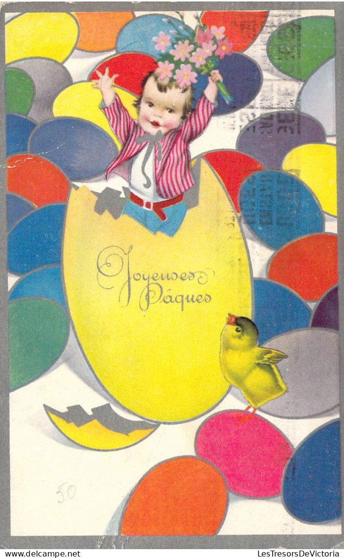 FETES & VOEUX - Petite Fille Dans Un Oeuf - Oeuf Tricolore - Poussin - Joyeuses Paques - Carte Postale Ancienne - Saint-Nicholas Day