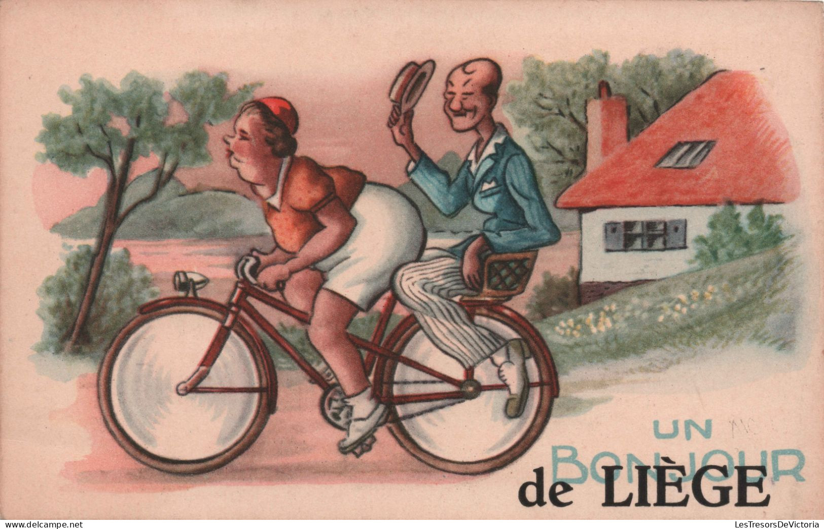 BELGIQUE - Liege - Fantaisie - Un Bonjour De Liege - Humour - Vélo - Carte Postale Ancienne - Liege