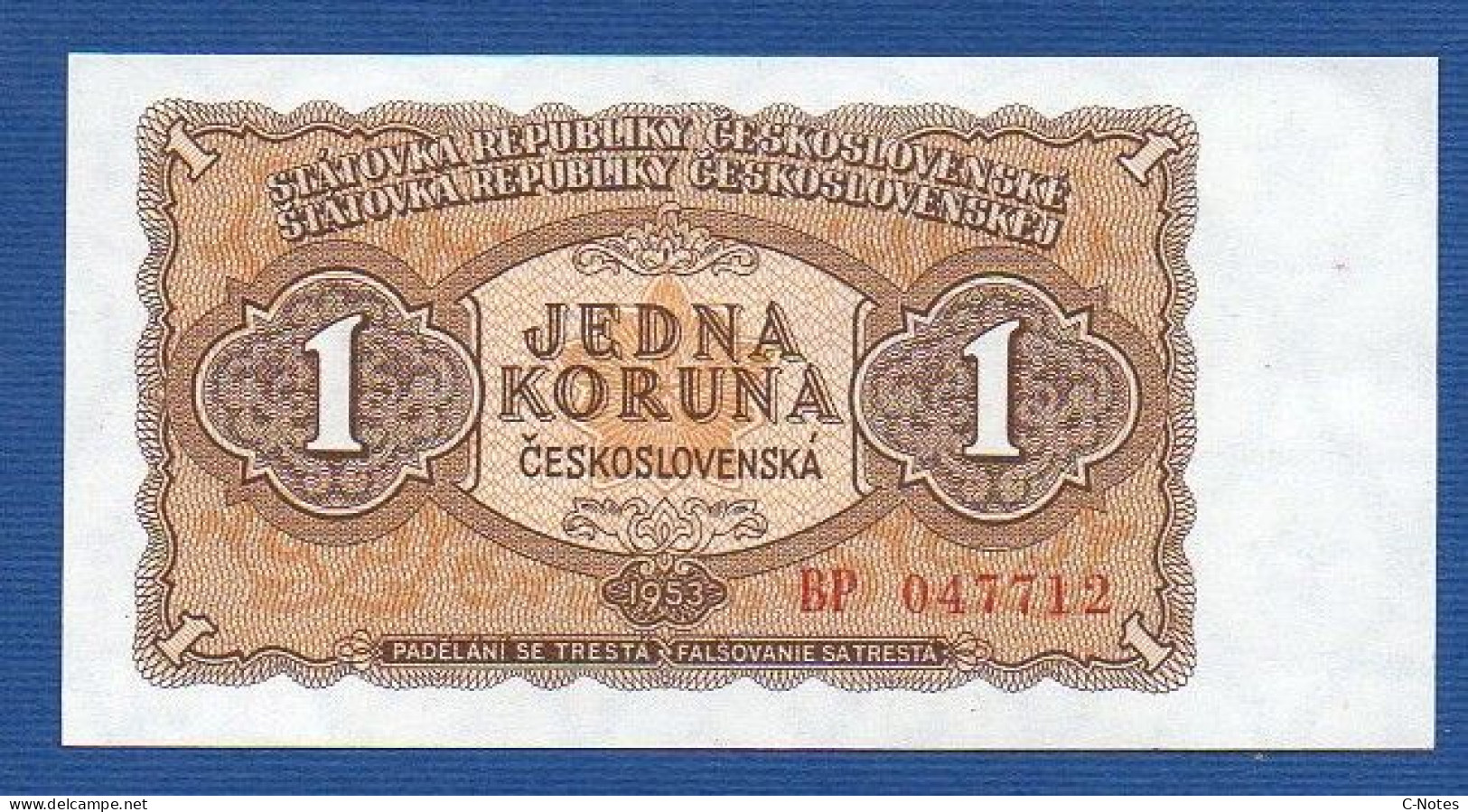 CZECHOSLOVAKIA - P.78a – 1 Koruna Československá (1953) UNC, S/n BP047712 - Cecoslovacchia