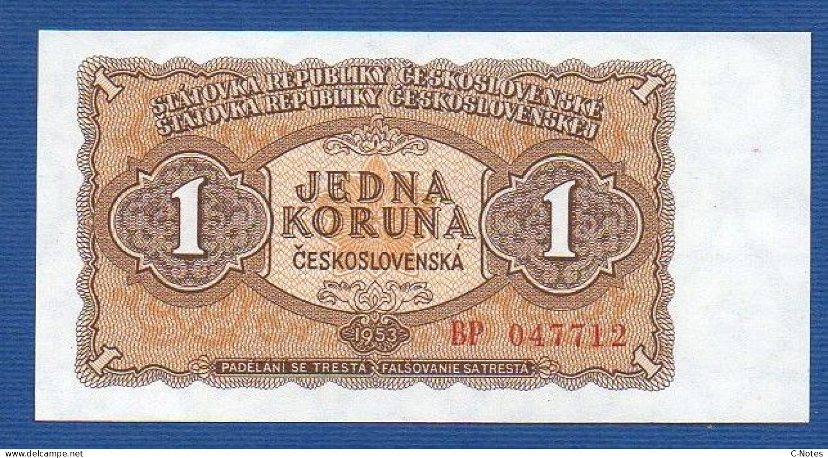 CZECHOSLOVAKIA - P.78a – 1 Koruna Československá (1953) UNC, S/n BP047712 - Tchécoslovaquie