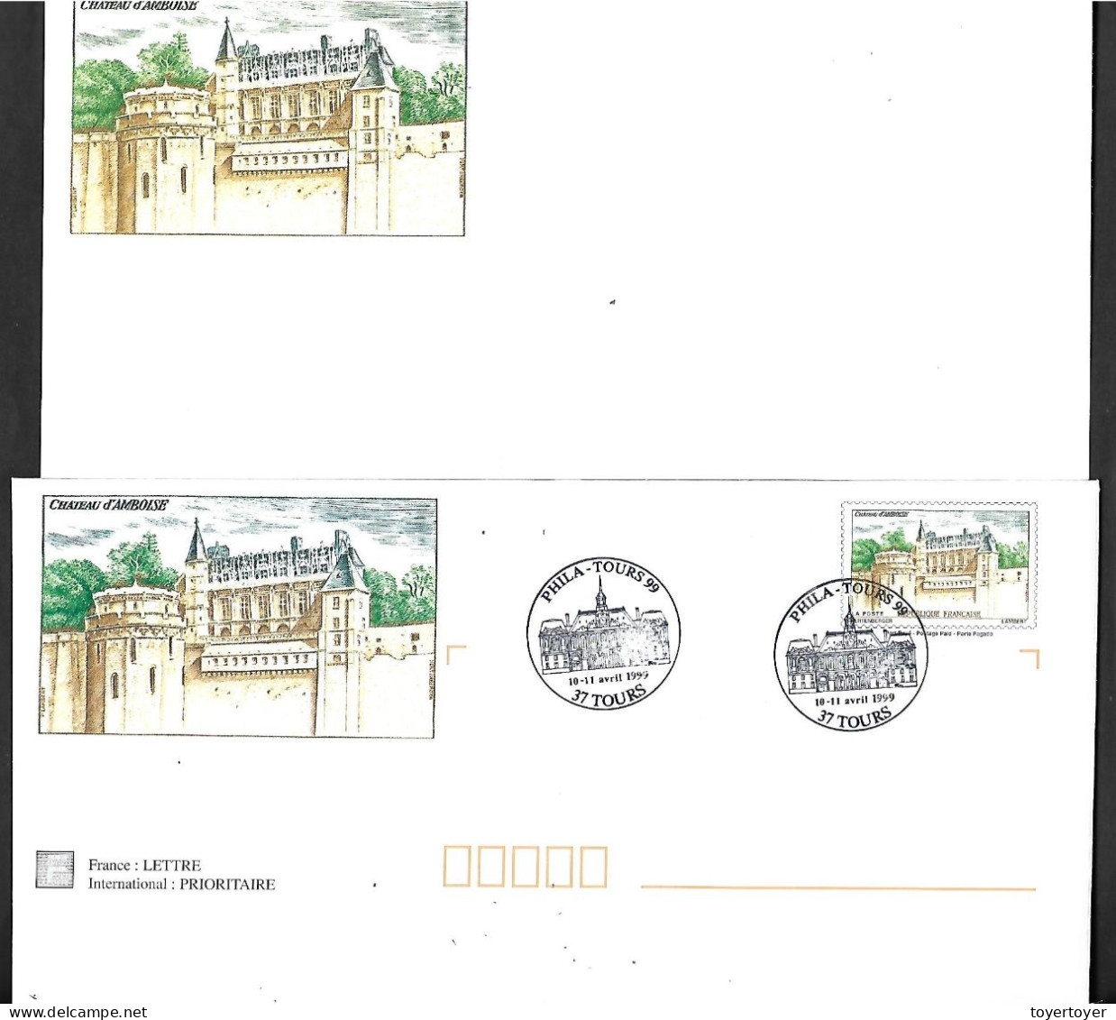 D562  Lot De 3 Enveloppes Et Cartes Avec Entiers Postaux Sur Les Châteaux De La Loire Avec Cachet Phila-Tours 1999 - Verzamelingen En Reeksen: PAP