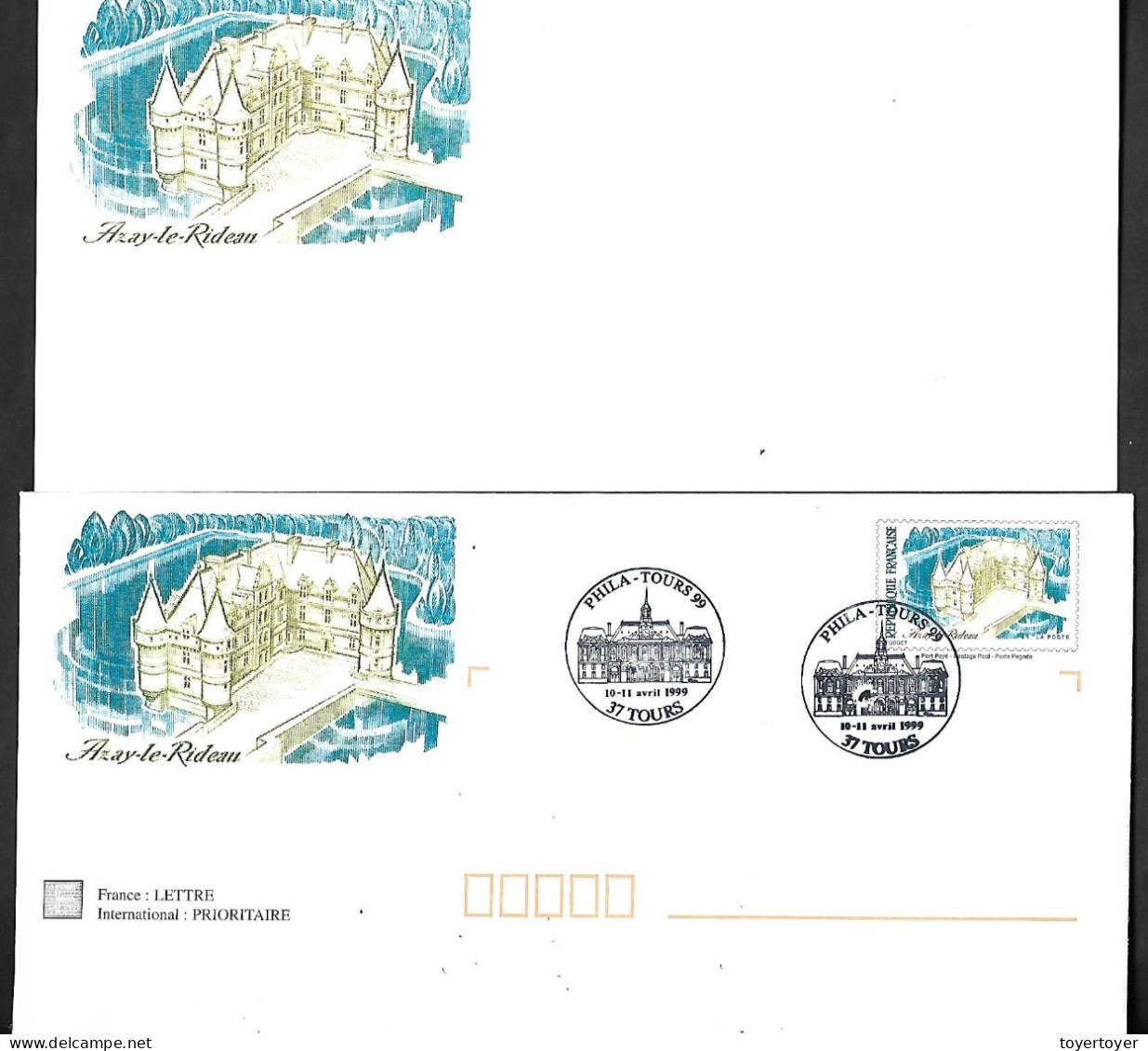 D562  Lot De 3 Enveloppes Et Cartes Avec Entiers Postaux Sur Les Châteaux De La Loire Avec Cachet Phila-Tours 1999 - Konvolute: Ganzsachen & PAP