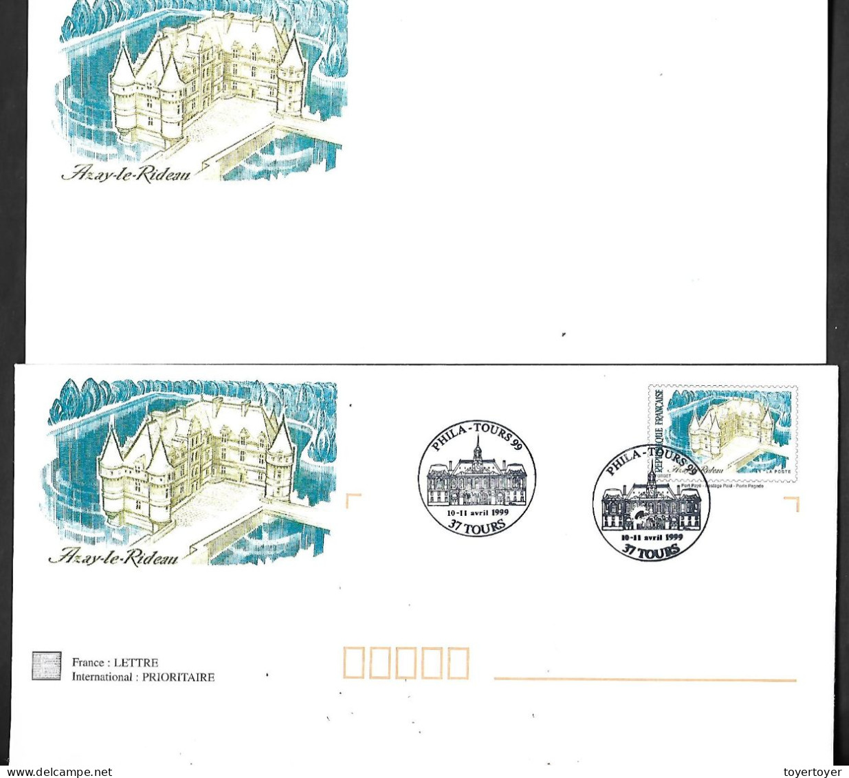 D562  Lot De 3 Enveloppes Et Cartes Avec Entiers Postaux Sur Les Châteaux De La Loire Avec Cachet Phila-Tours 1999 - Lots Et Collections : Entiers Et PAP