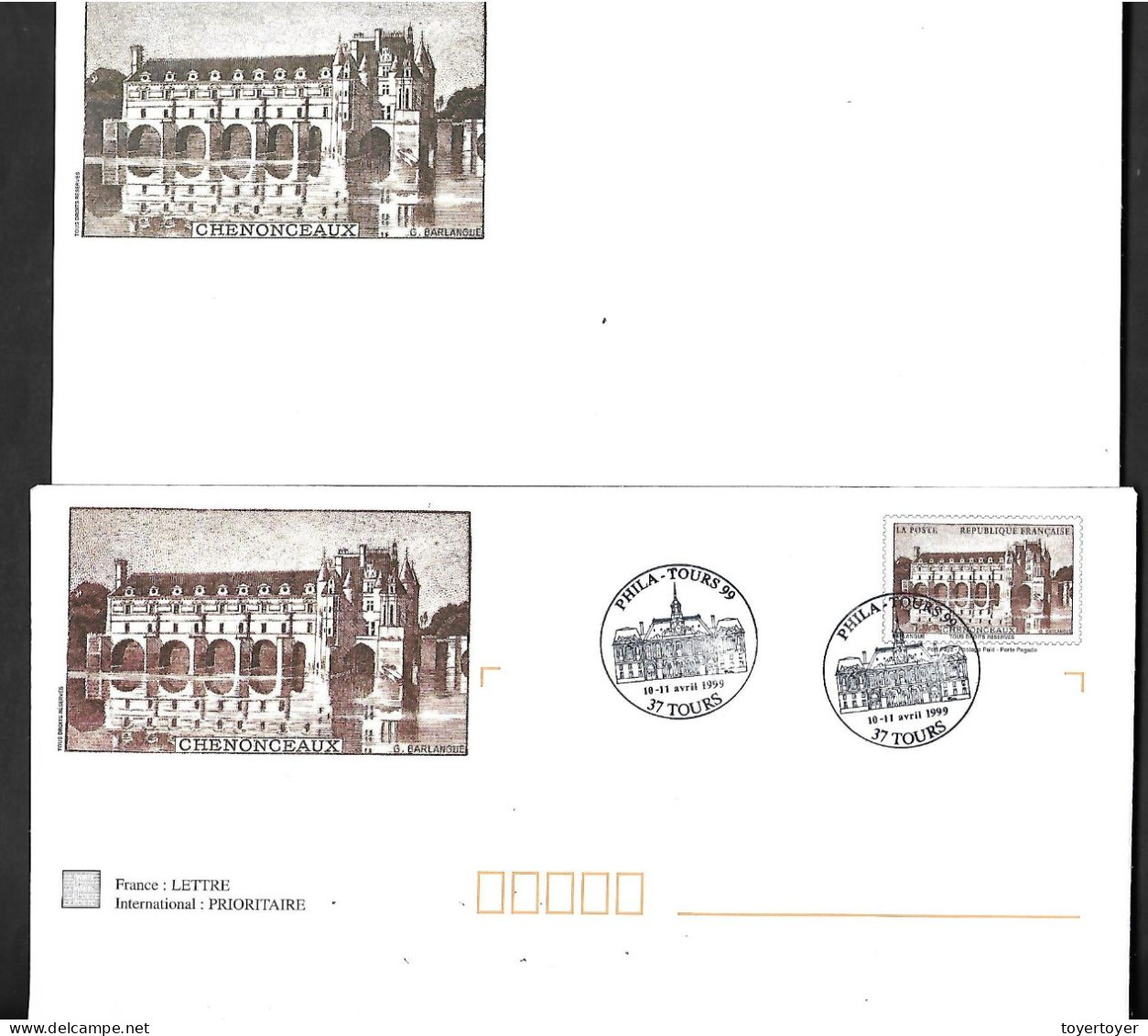 D562  Lot De 3 Enveloppes Et Cartes Avec Entiers Postaux Sur Les Châteaux De La Loire Avec Cachet Phila-Tours 1999 - Lots Et Collections : Entiers Et PAP