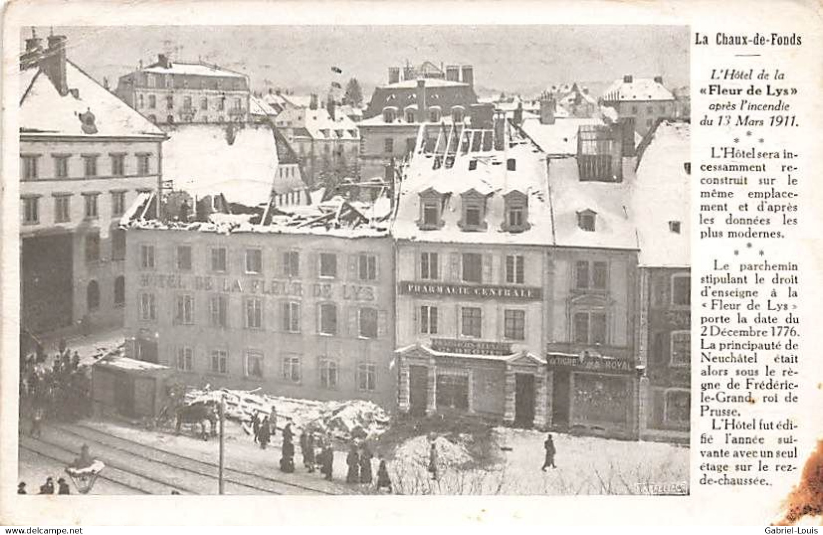 La Chaux-de-Fonds L'Hôtel De La Fleur De Lys Après L'incendie Du 13 Mars 1911 - Andere & Zonder Classificatie