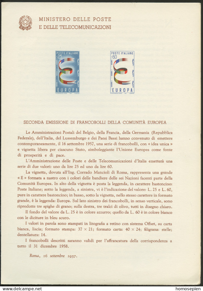 Europa CEPT 1957 Italie - Italy - Italien Y&T N°DP744 à 745 - Michel N°PD992 à 993 *** - Format 175*245 - 1957