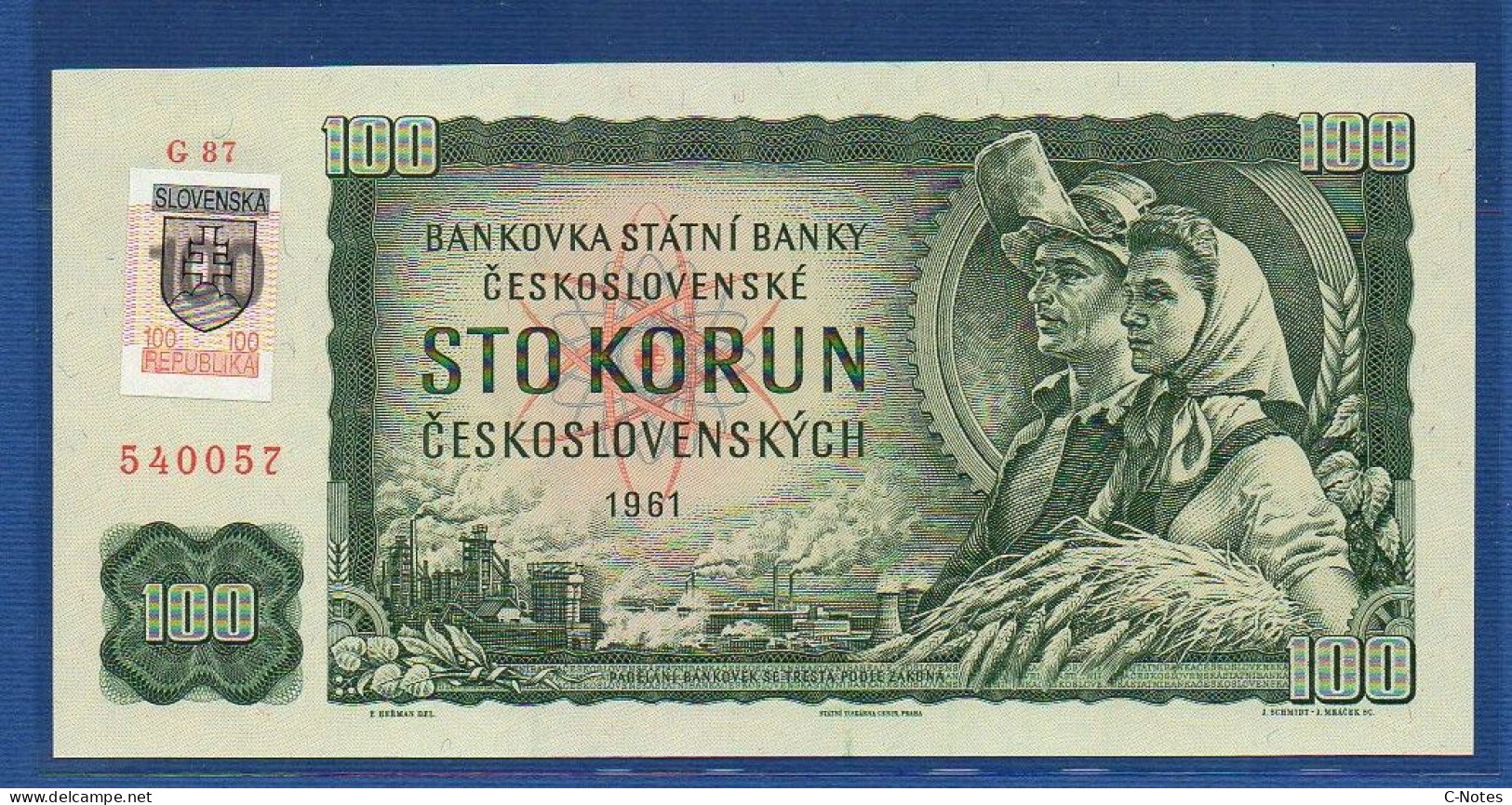 SLOVAKIA - P.17c – 100 Korún Slovenských 1961 (1993) UNC, S/n G87 540057 - Slovaquie