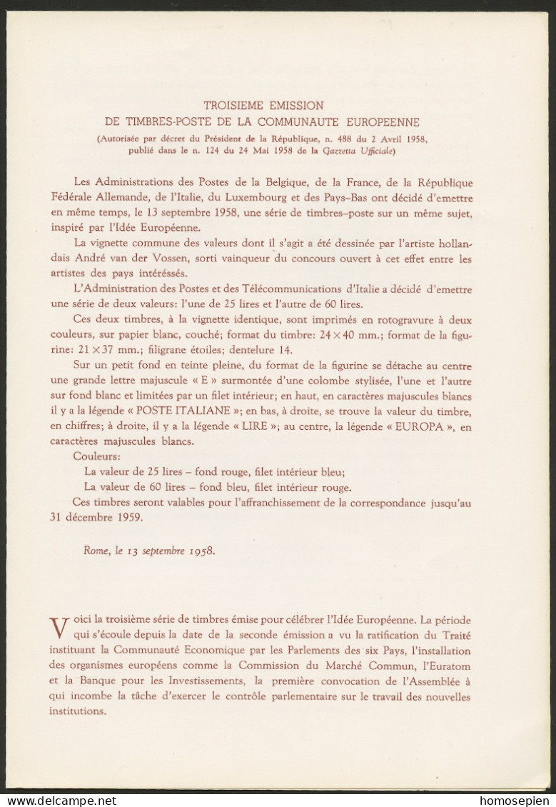 Europa CEPT 1958 Italie - Italy - Italien Y&T N°DP765 à 766 - Michel N°PD1016 à 1017 (o) - Format 175*245 - 1958