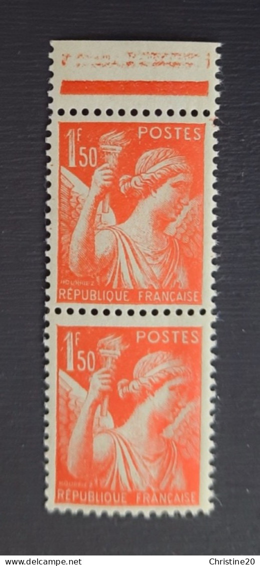 France 1939 N°435 Avec Trait Sur La Barre Du 1 Petit Format Tenant à Normal **TB - 1939-44 Iris