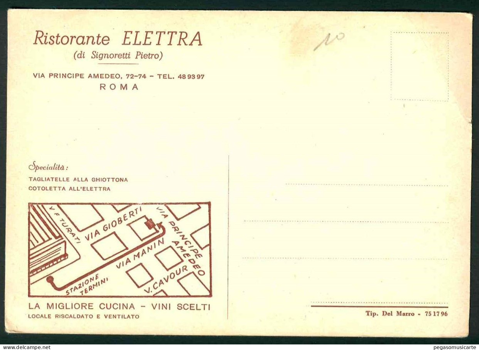 VXA043 - RISTORANTE ELETTRA - VIA PRINCIPE AMEDEO ROMA - 1950 CIRCA - Cafes, Hotels & Restaurants