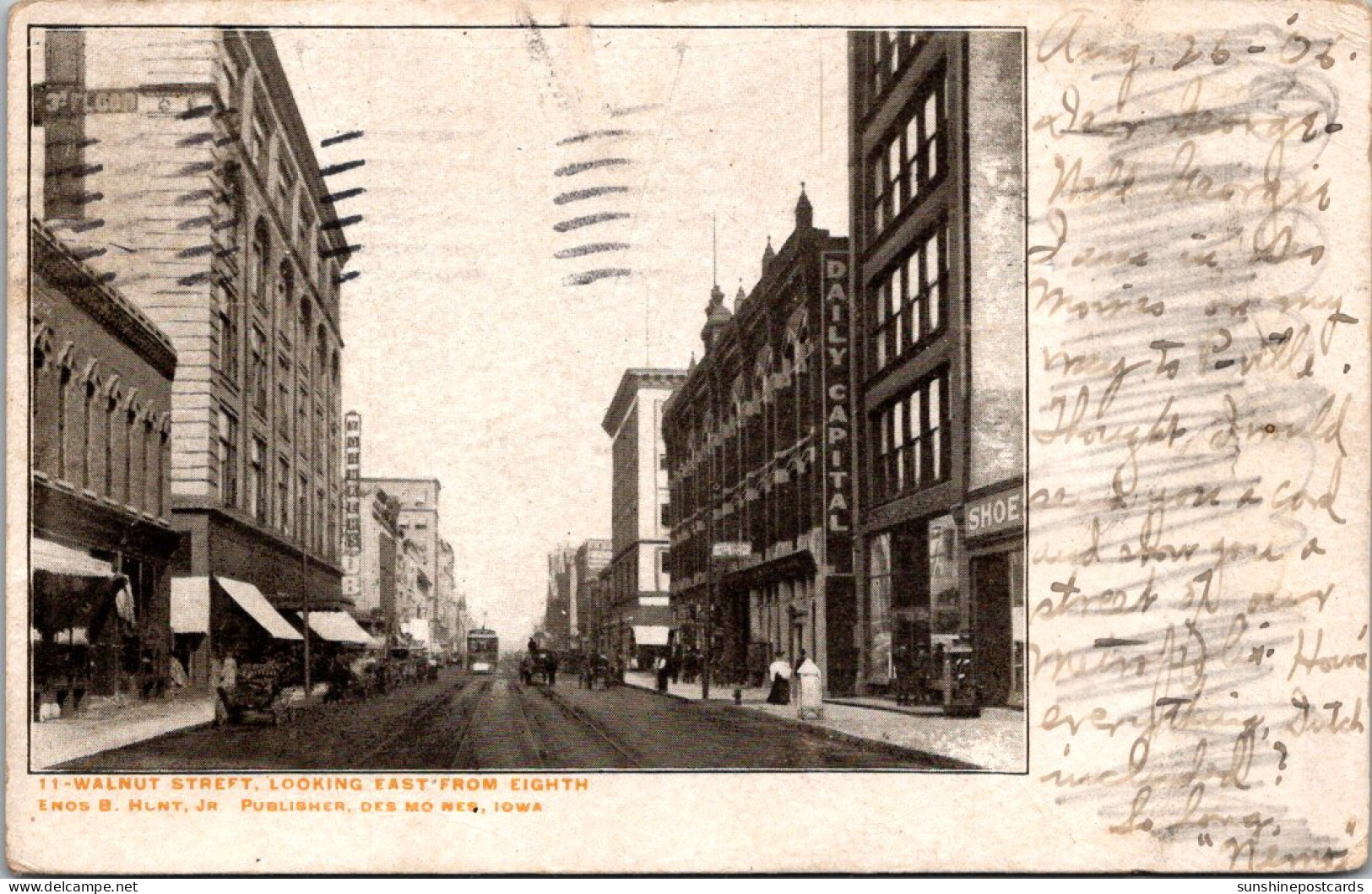 Iowa Des Moines Walnut Street Looking East From Eighth 1906 - Des Moines