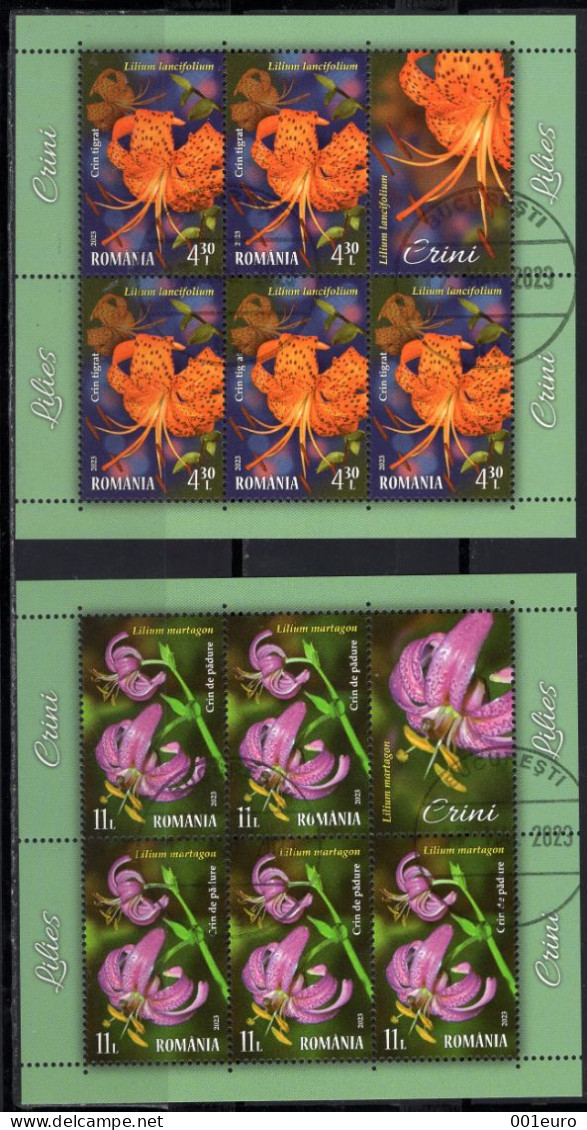 ROMANIA 2023: LILIES, 4 Used Small SheetS - Registered Shipping! - Used Stamps