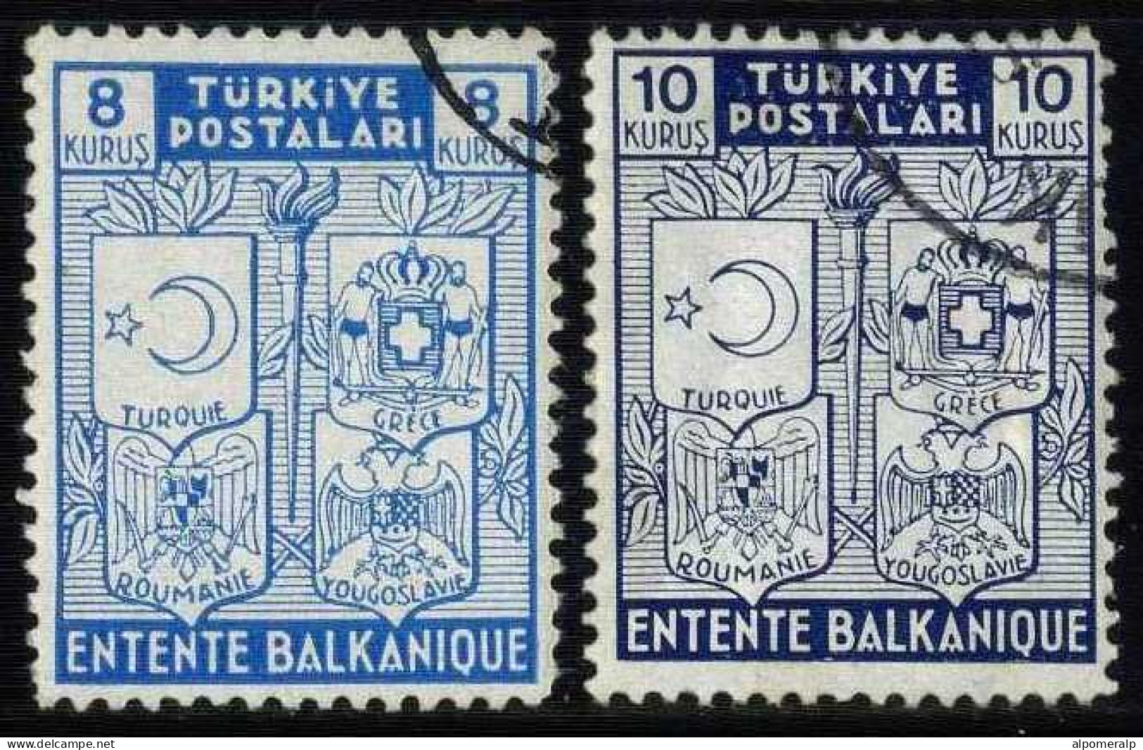 Türkiye 1940 Mi 1076-1077 Balkan Entente, Treaty | Coat Of Arms Of The States Of The Entente | Joint Issues - Gebruikt