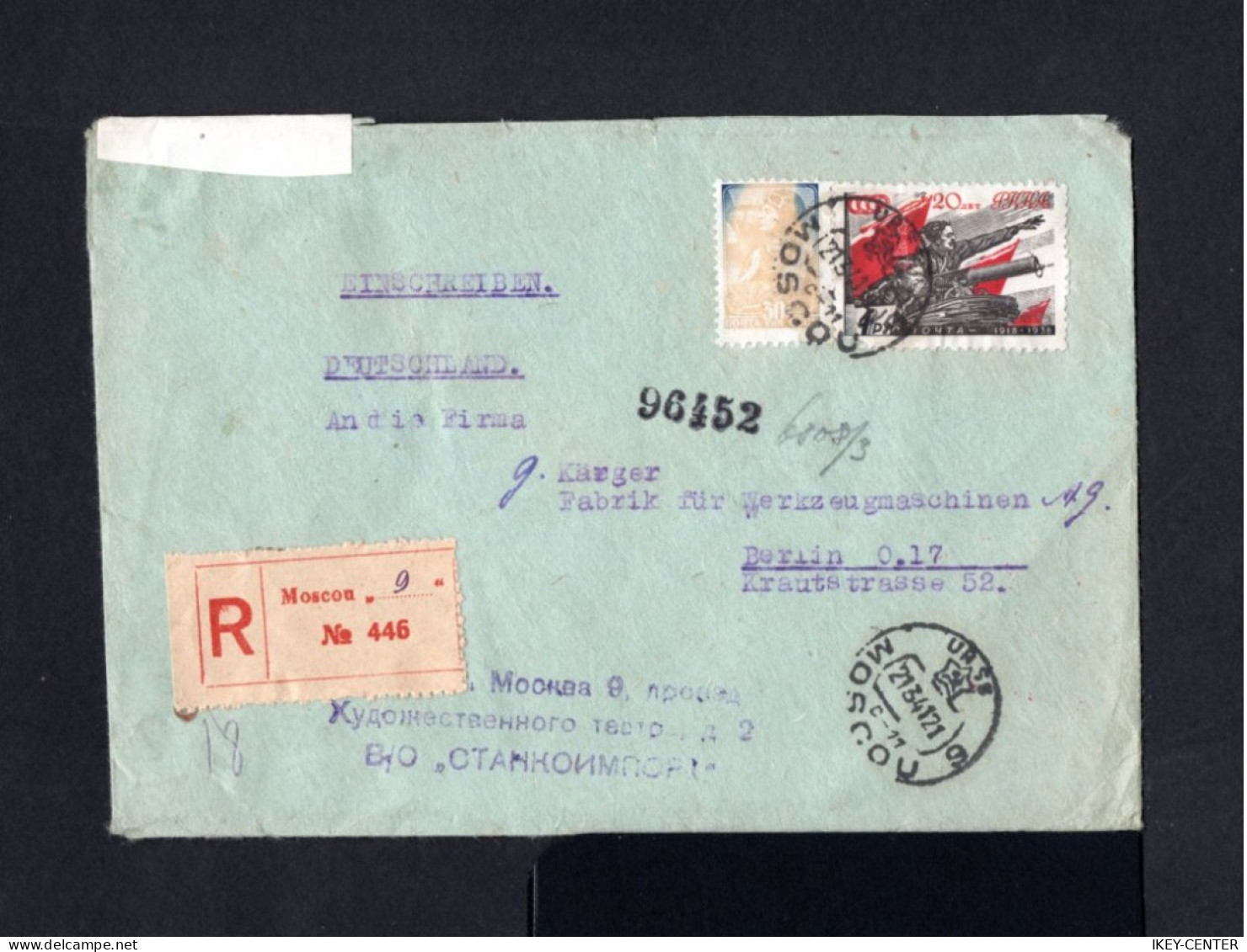 K228-RUSSIA-MILITARY REGISTERED NAZI CENSOR COVER MOSCOW To BERLIN (germany)1941.WWII.Russland - Covers & Documents