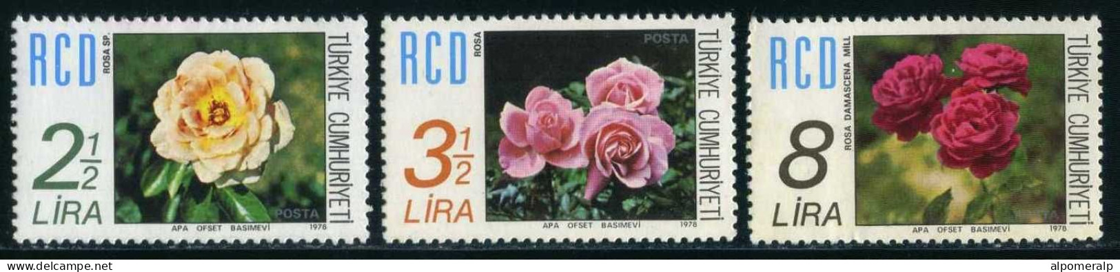 Türkiye 1978 Mi 2457-2459 NO GUM Regional Coop.for Development (RCD) Türkiye-Iran-Pakistan | Flowers, Roses - Used Stamps