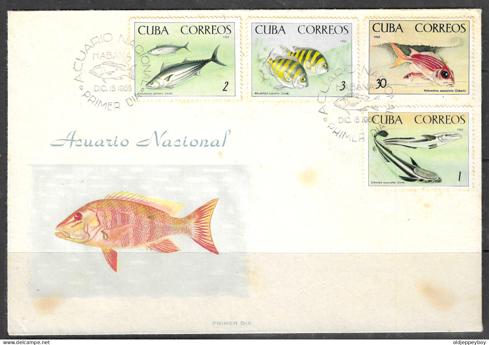 1965 CUBA CORREOS ACUARIO NACIONAL NATIONAL AQUARIUM FDC FISH  - Storia Postale