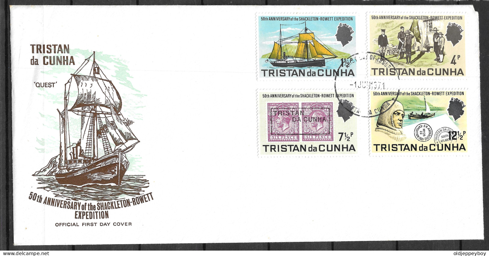 Tristan Da Cunha FDC 1-6-1971 50th Anniversary Of The Shackleton Rowett Expedition Complete Set Of 4 With Cachet - Autres & Non Classés