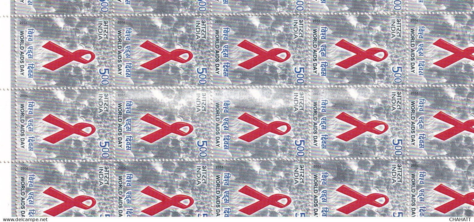 INDIA-2006- HEALTH- WORLD AIDS DAY- ERROR- DRY PRINT- FULL SHEET-MNH-LSE1-5 - Variétés Et Curiosités