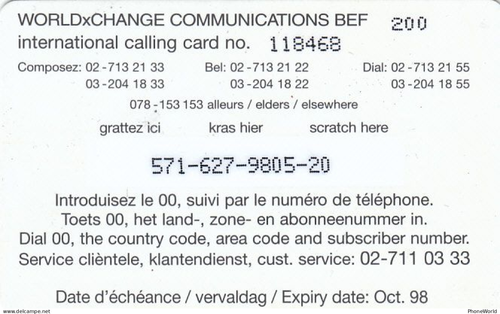 Belgium, WorldxChange  Communications,  Oct 98  Globe - Andere & Zonder Classificatie