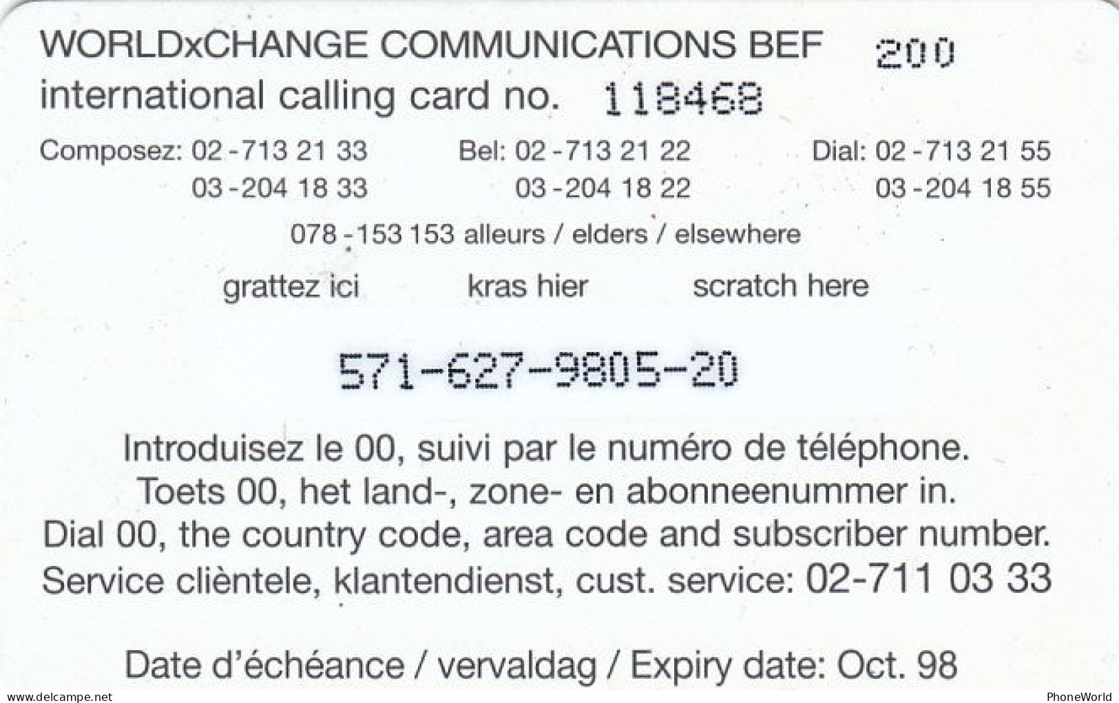 Belgium, WorldxChange  Communications,  Oct 98  Globe - Sonstige & Ohne Zuordnung