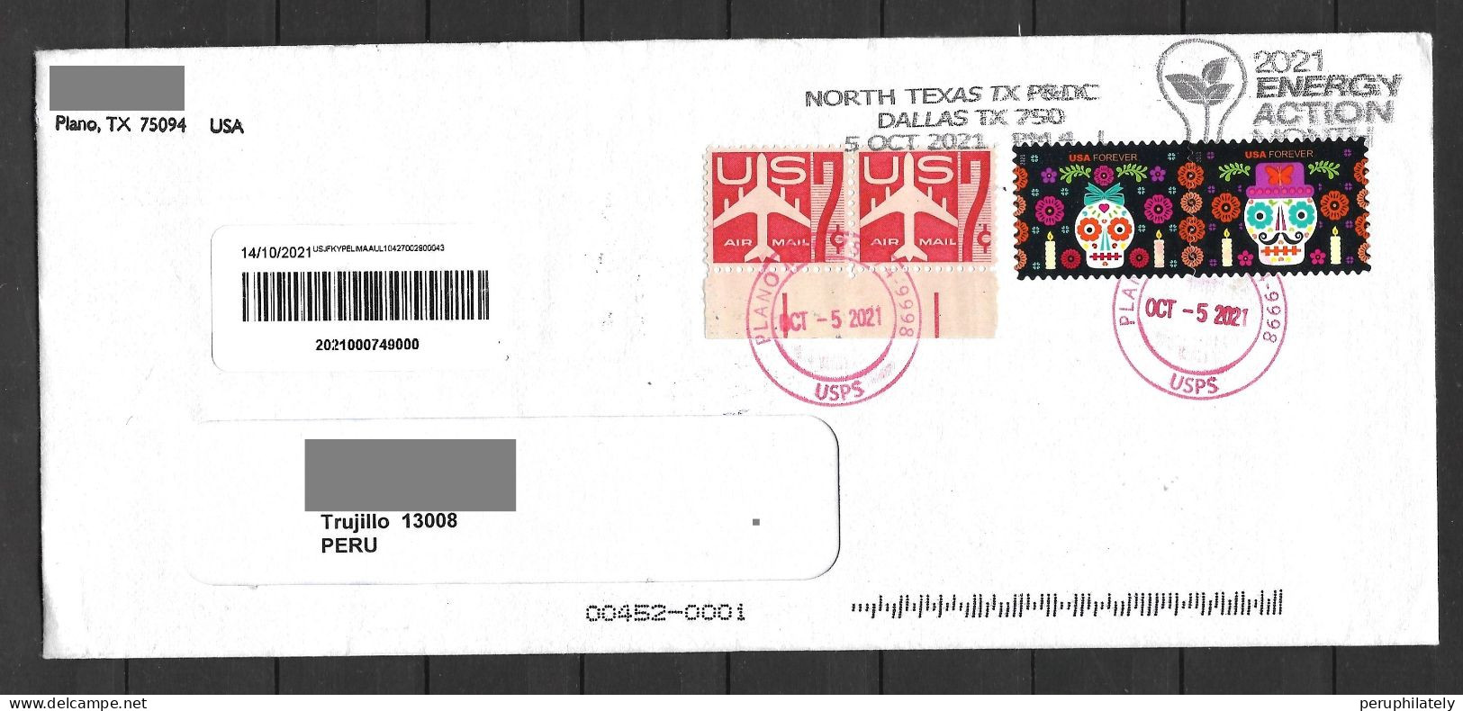 US Cover With Day Of The Dead Stamps Sent To Peru - Lettres & Documents