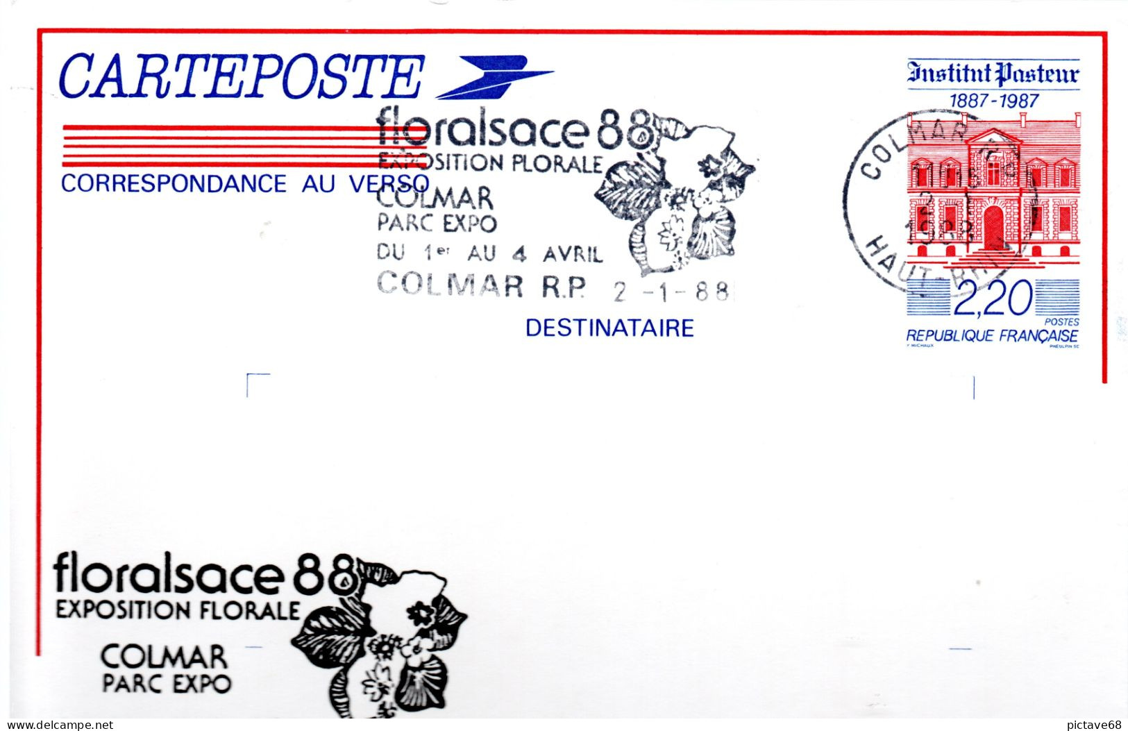 FLEURS / ENTIER POSTAL AVEC FLAMME ANNONCE FLORALSACE 88 A COLMAR - Altri & Non Classificati