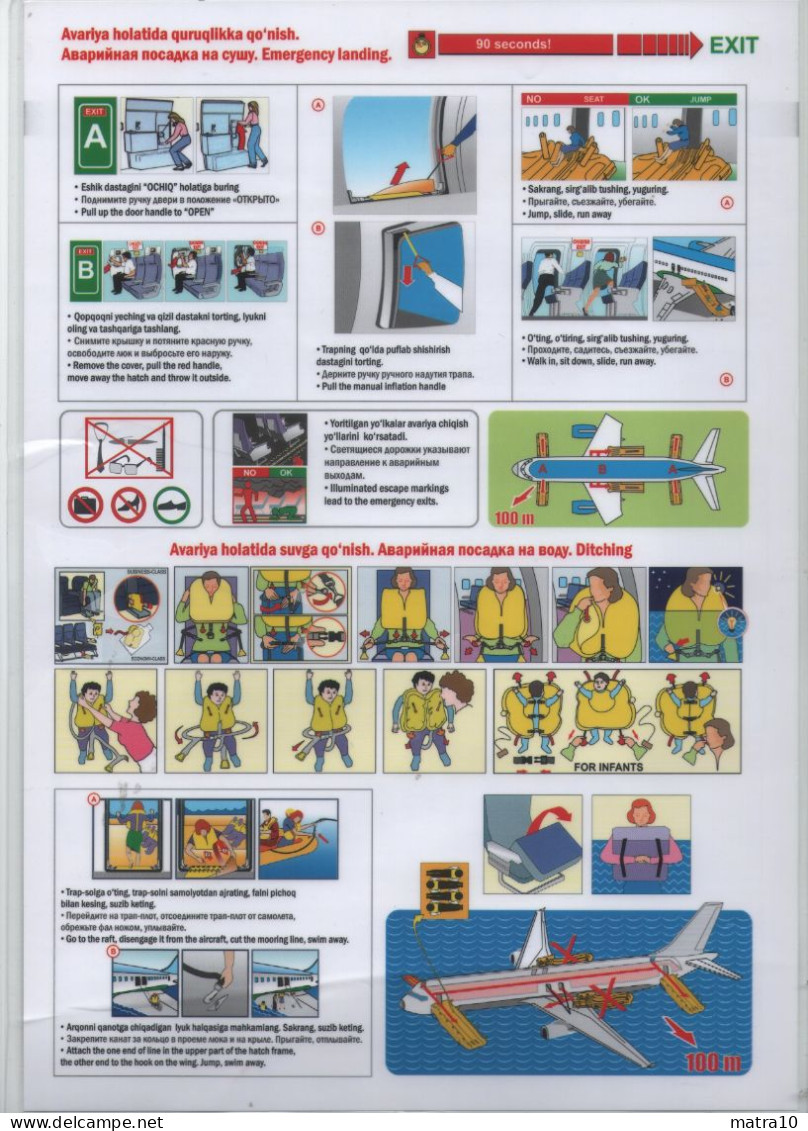UZBEKISTAN AIRWAYS AIRBUS 320 REV. 0 Consignes De Sécurité Safety Instructions Scheda Sicurezza Medidas De Seguridad - Consignes De Sécurité
