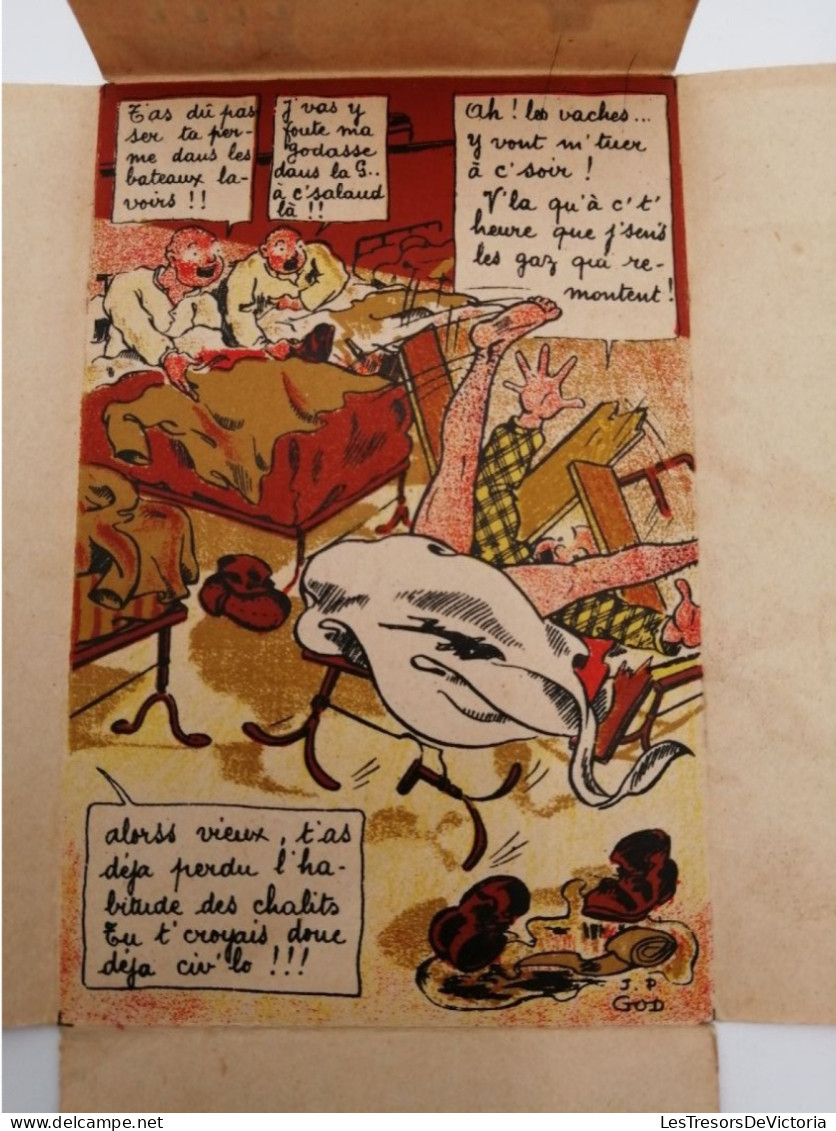 Illustrateur - J.P.God - Le retour de permission - carte humour en plusieurs volets  - Carte Postale Ancienne