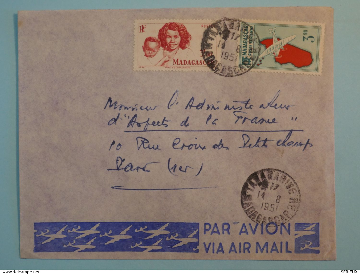 BT5 MADAGASCAR BELLE LETTRE 1951  A PARIS FRANCE+ AFF. INTERESSANT++++ - Brieven En Documenten