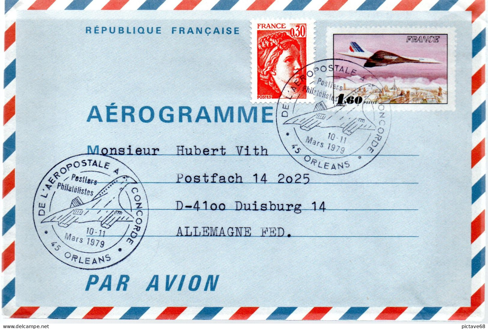 FRANCE / CONCORDE / AEROGRAMME AVEC OBLITERATION CONCORDE ORLEANS 1979 - Concorde